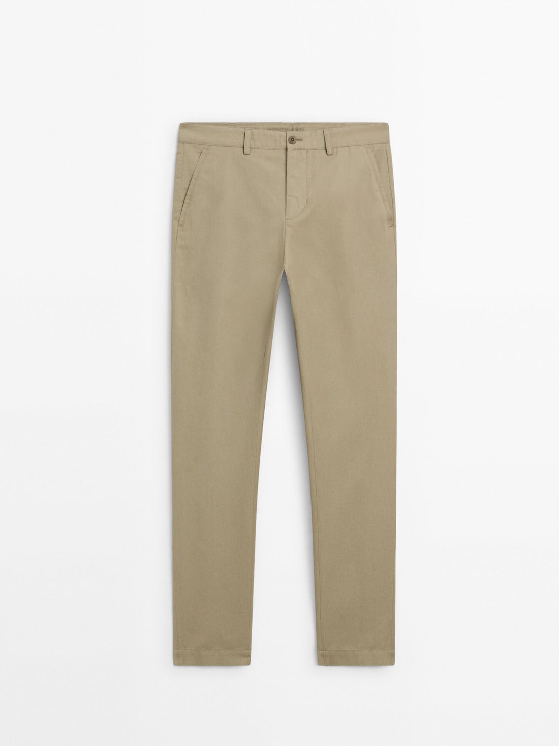 Massimo Dutti Cotton Blend Tapered Fit Men Trousers Khaki | US-QZ7452819