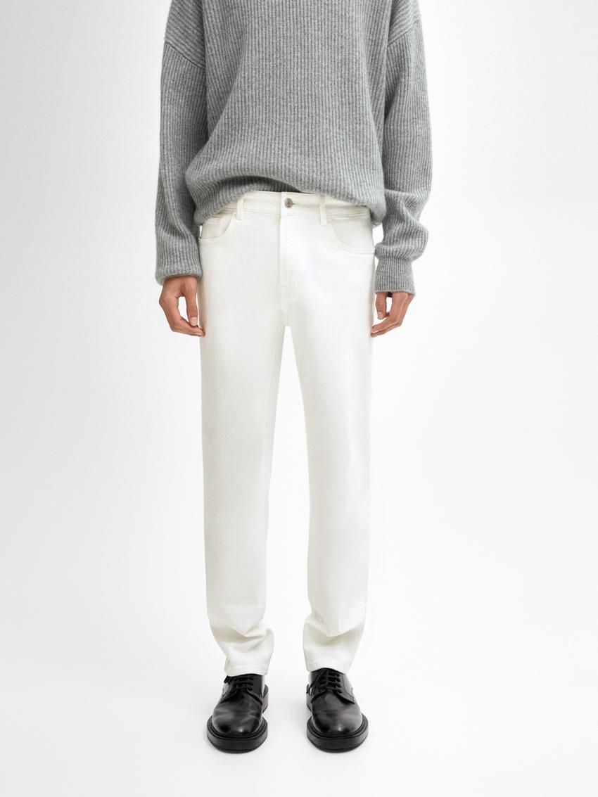 Massimo Dutti Cotton Blend Tapered Fit Men Jeans Cream | US-KQ0785423