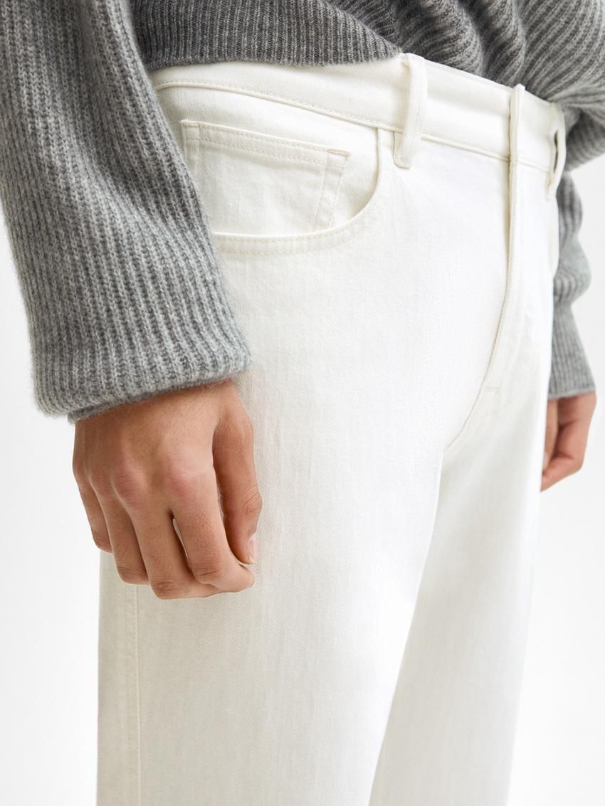 Massimo Dutti Cotton Blend Tapered Fit Men Jeans Cream | US-KQ0785423