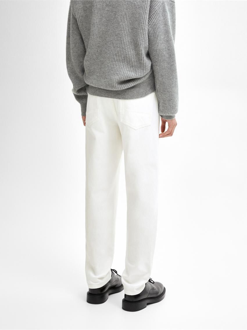 Massimo Dutti Cotton Blend Tapered Fit Men Jeans Cream | US-KQ0785423