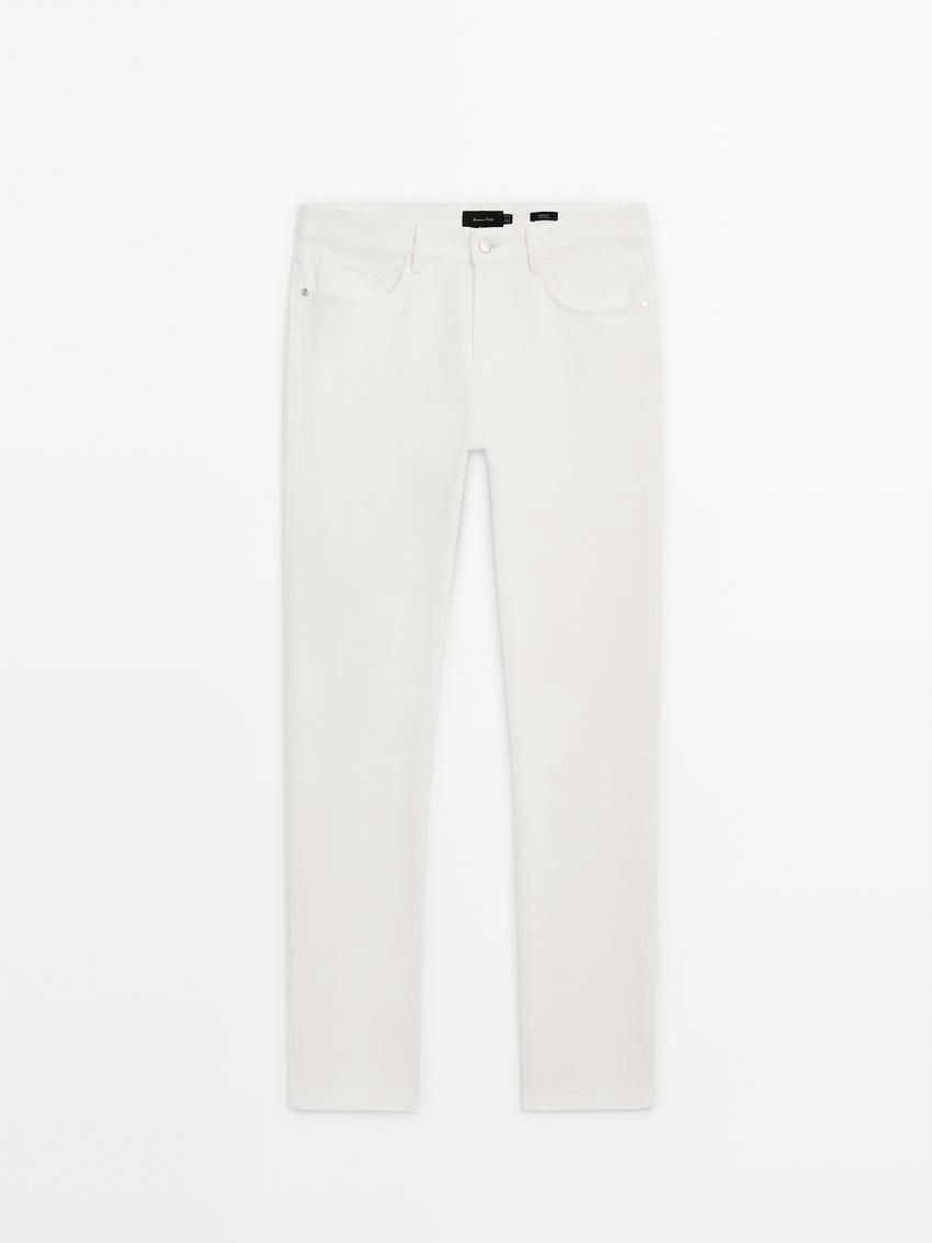 Massimo Dutti Cotton Blend Tapered Fit Men Jeans Cream | US-KQ0785423