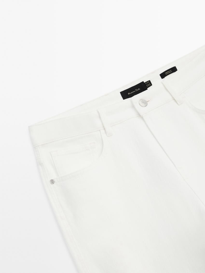 Massimo Dutti Cotton Blend Tapered Fit Men Jeans Cream | US-KQ0785423