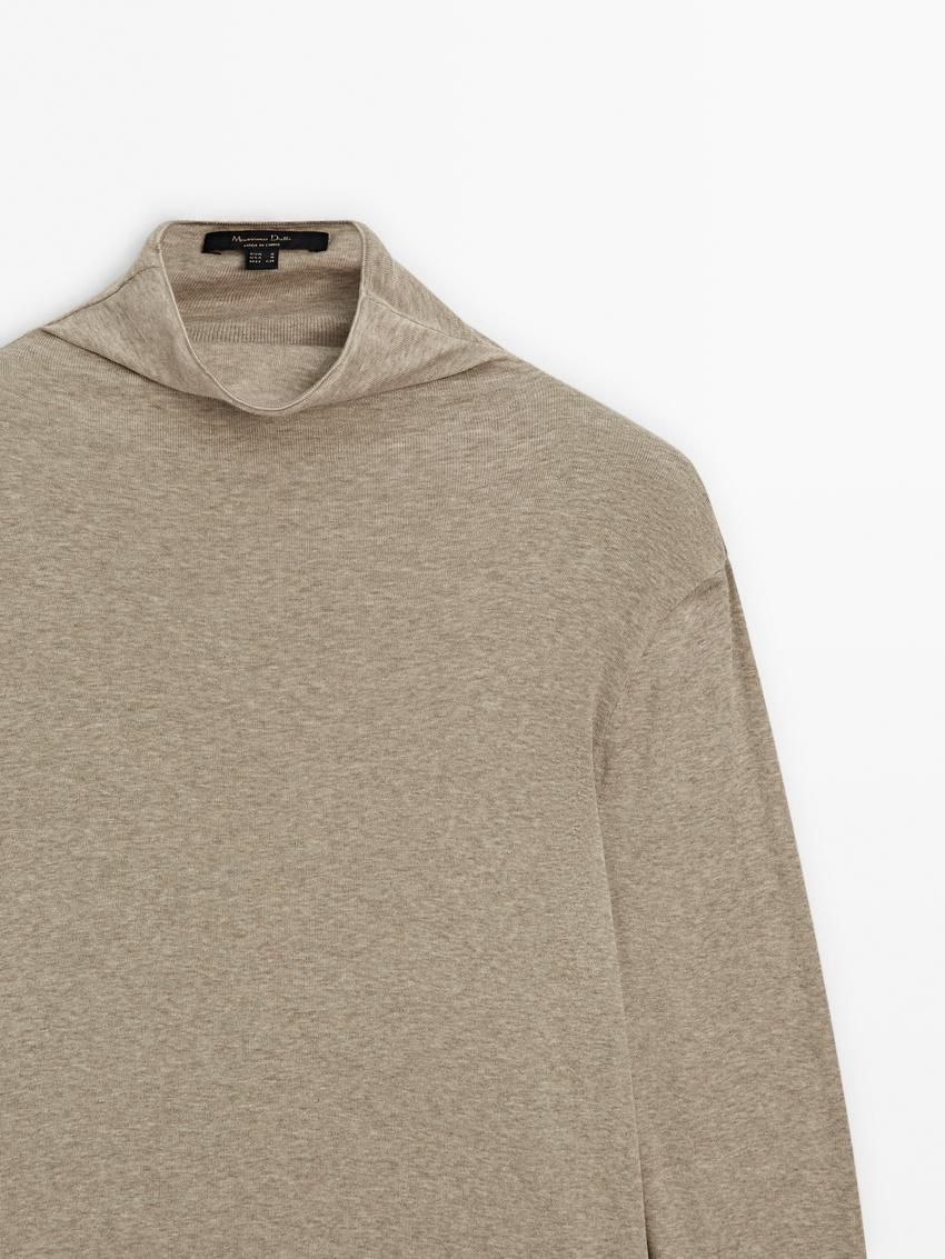 Massimo Dutti Cotton Blend Turtleneck Women T-Shirt Khaki | US-XP7503841