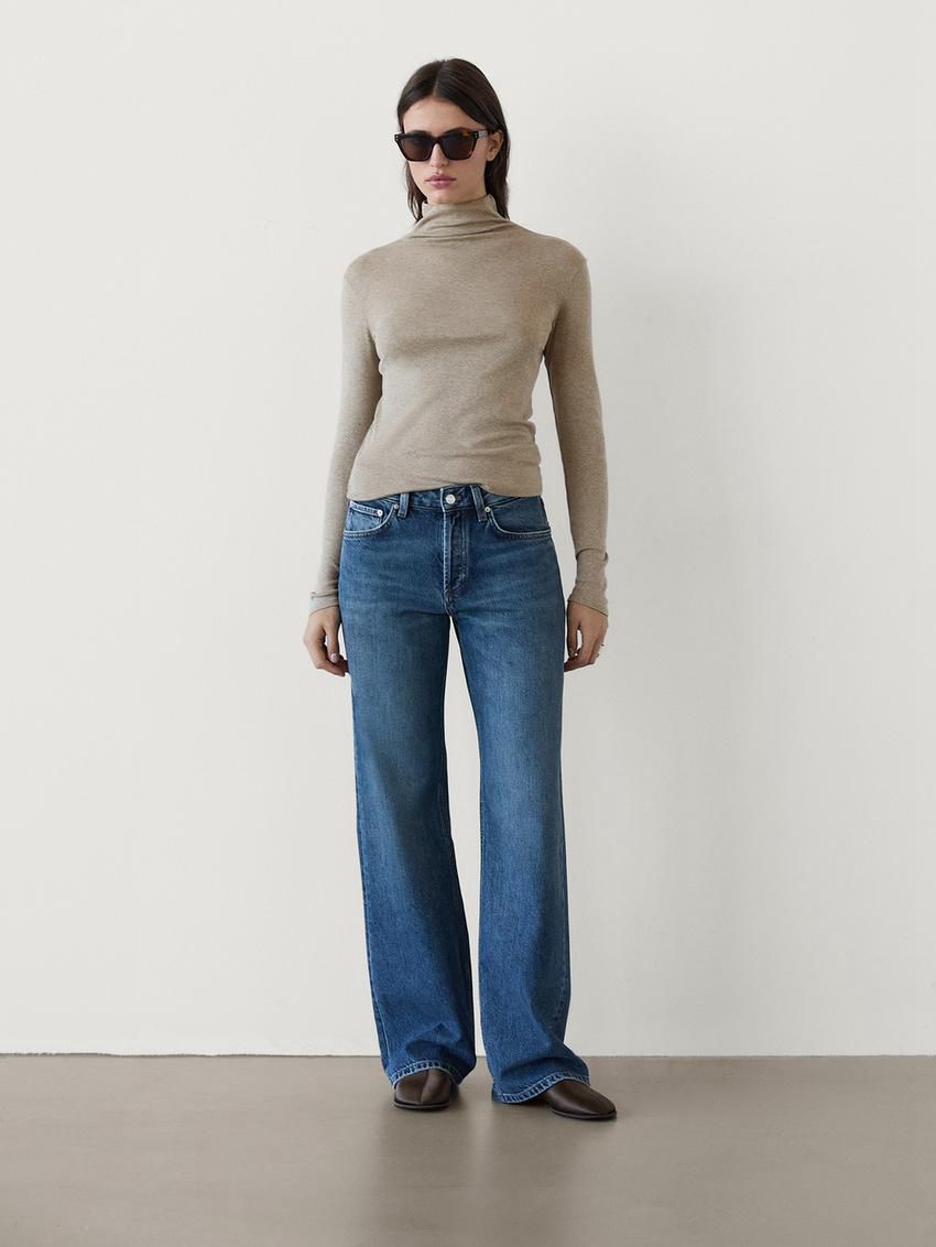 Massimo Dutti Cotton Blend Turtleneck Women T-Shirt Khaki | US-XP7503841