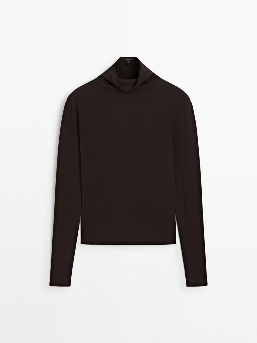 Massimo Dutti Cotton Blend Turtleneck Women T-Shirt Dark Brown | US-KB6824305