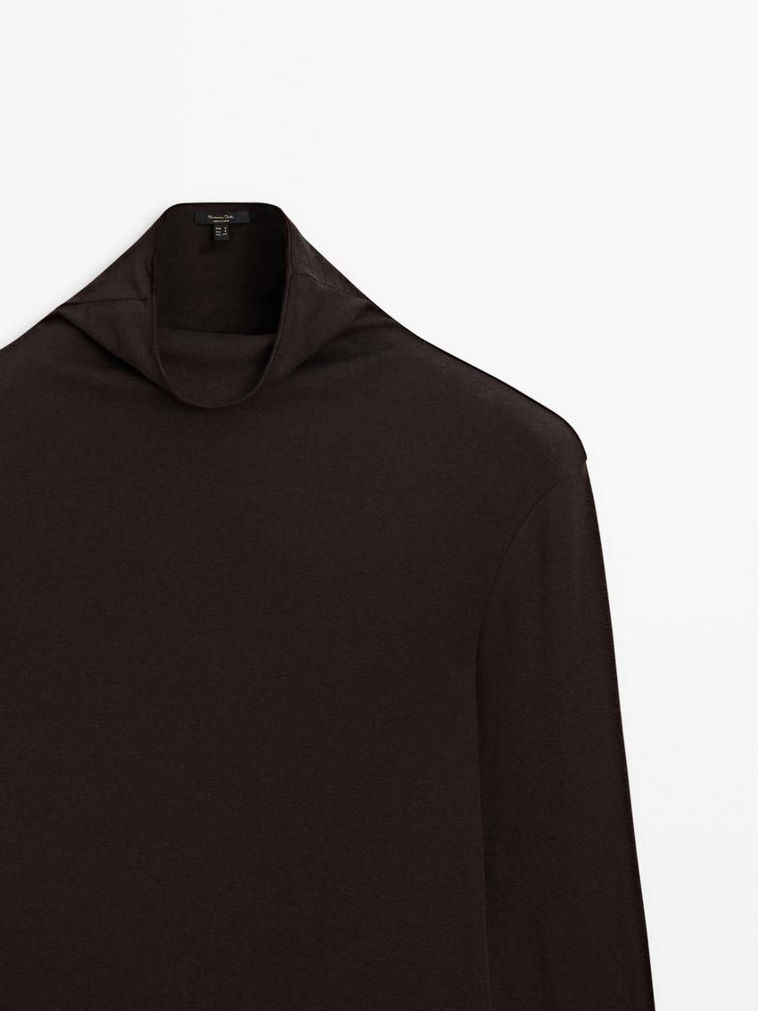 Massimo Dutti Cotton Blend Turtleneck Women T-Shirt Dark Brown | US-KB6824305