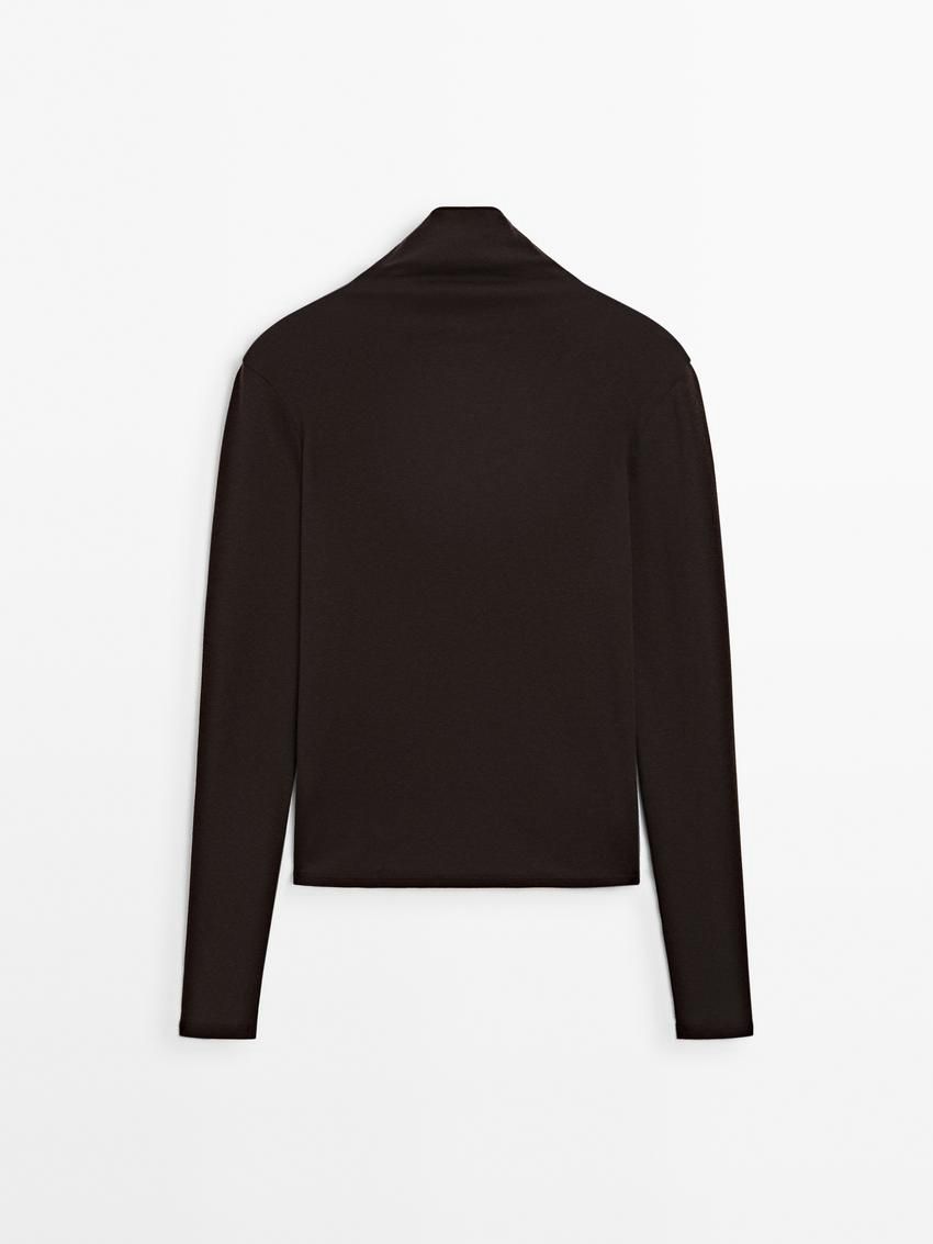 Massimo Dutti Cotton Blend Turtleneck Women T-Shirt Dark Brown | US-KB6824305