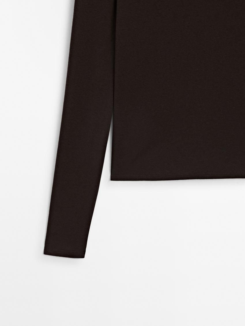 Massimo Dutti Cotton Blend Turtleneck Women T-Shirt Dark Brown | US-KB6824305