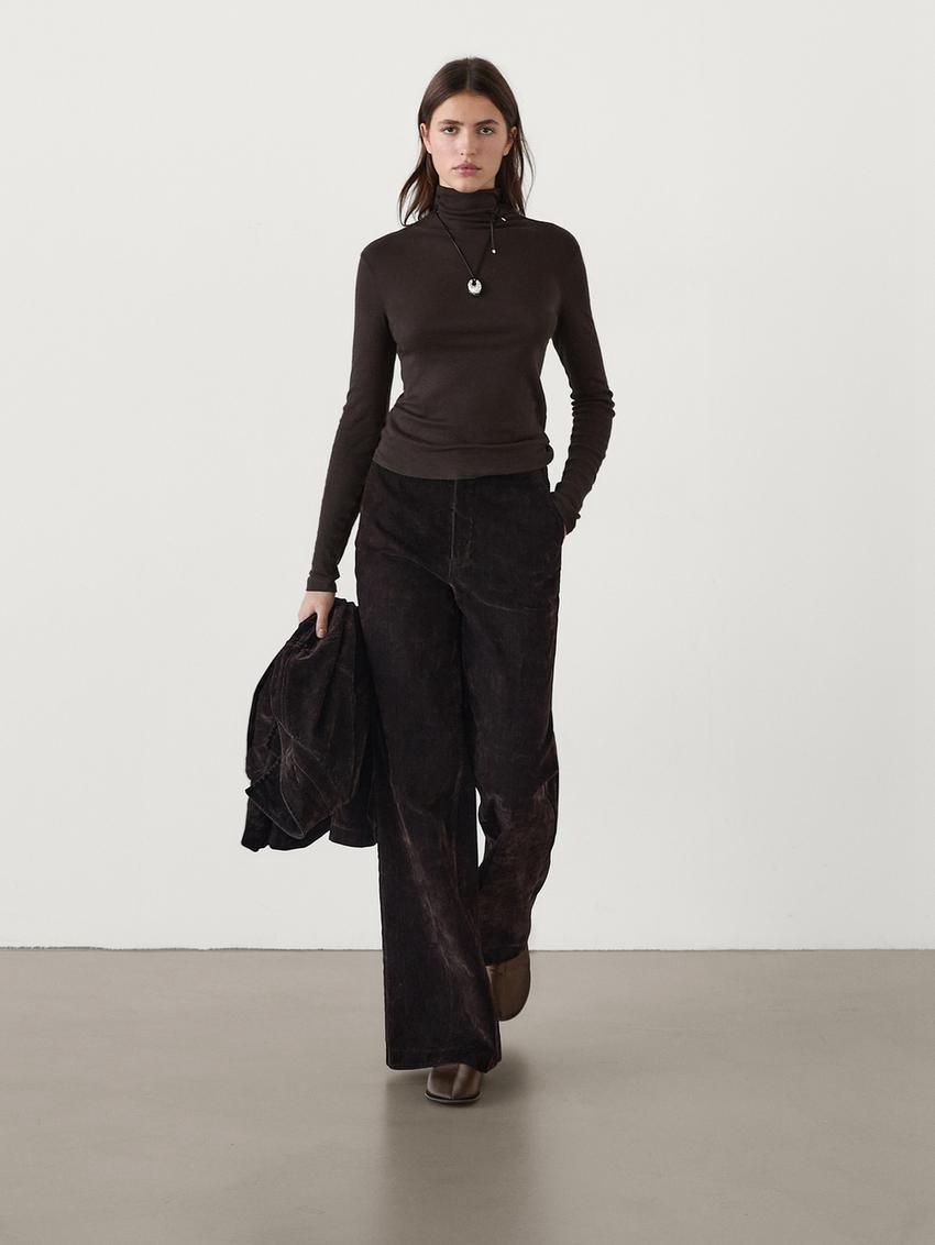 Massimo Dutti Cotton Blend Turtleneck Women T-Shirt Dark Brown | US-KB6824305
