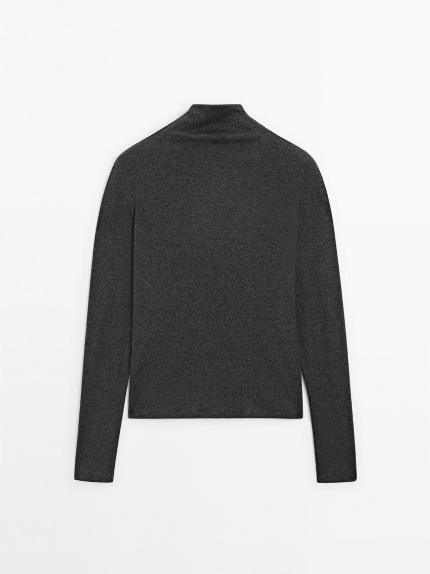 Massimo Dutti Cotton Blend Turtleneck Women T-Shirt Dark Grey | US-GL9671542