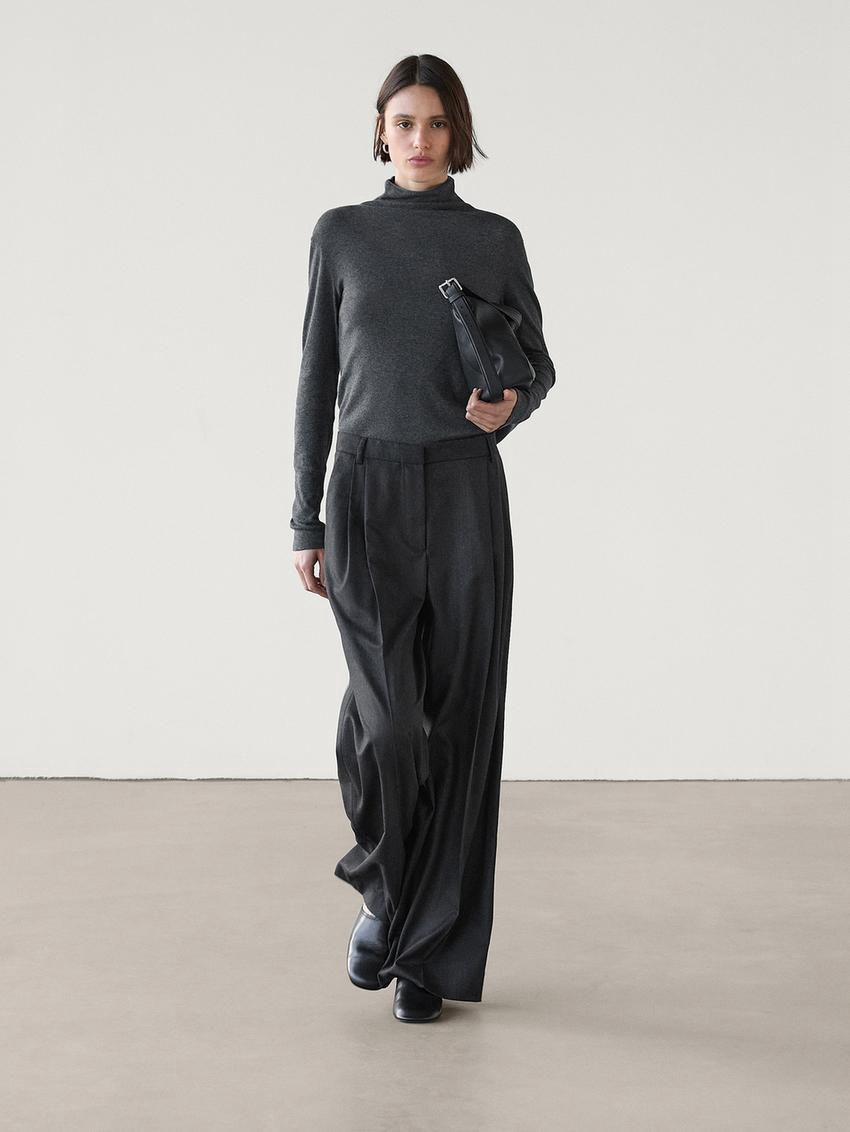 Massimo Dutti Cotton Blend Turtleneck Women T-Shirt Dark Grey | US-GL9671542