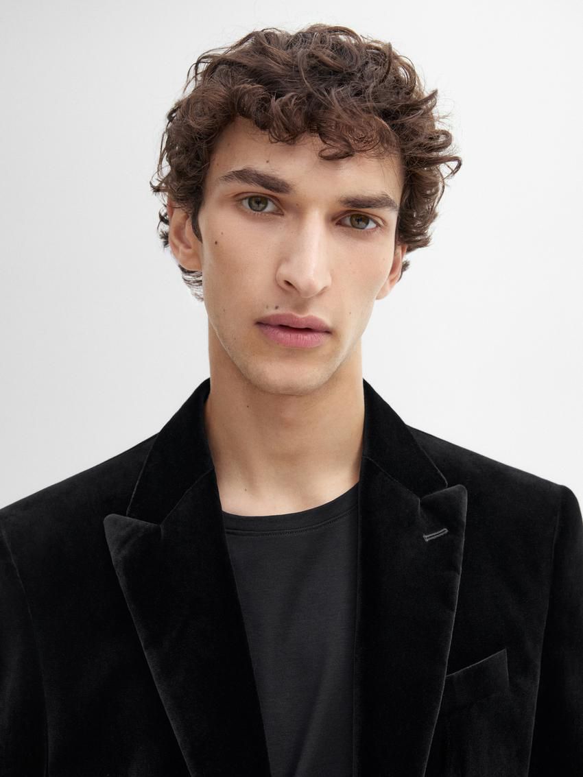 Massimo Dutti Cotton Blend Velvet Men Blazer Black | US-CZ7259103