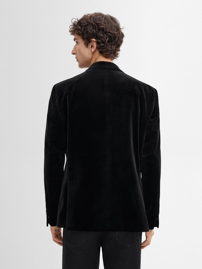 Massimo Dutti Cotton Blend Velvet Men Blazer Black | US-CZ7259103