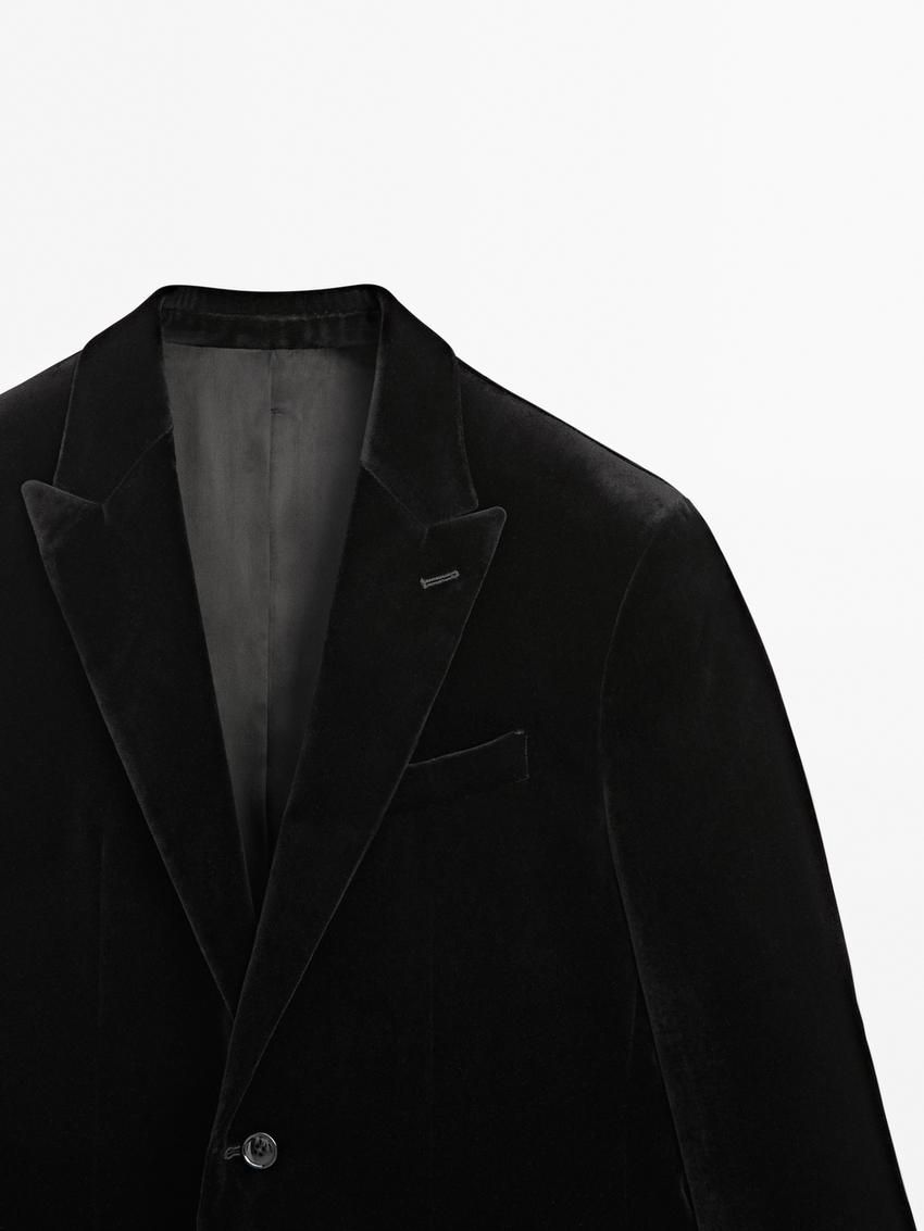 Massimo Dutti Cotton Blend Velvet Men Blazer Black | US-CZ7259103