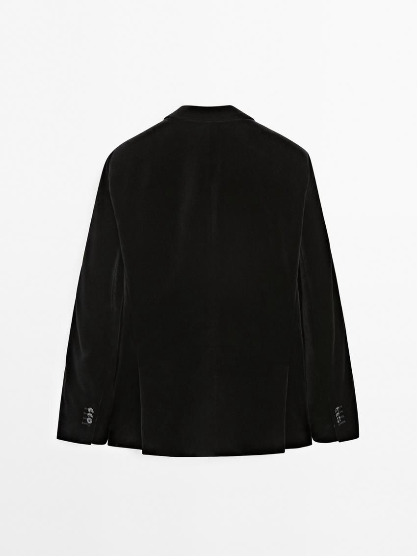 Massimo Dutti Cotton Blend Velvet Men Blazer Black | US-CZ7259103
