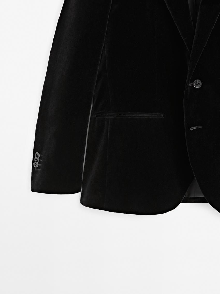 Massimo Dutti Cotton Blend Velvet Men Blazer Black | US-CZ7259103