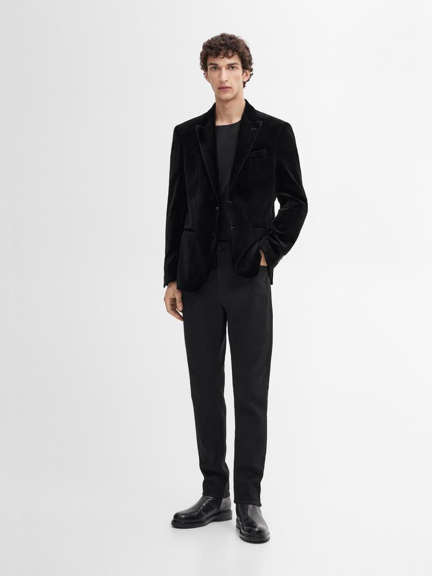 Massimo Dutti Cotton Blend Velvet Men Blazer Black | US-CZ7259103