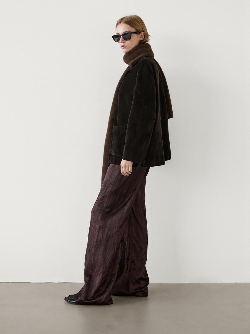 Massimo Dutti Cotton Blend Velvet Women Blazer Chocolate | US-SN5031498