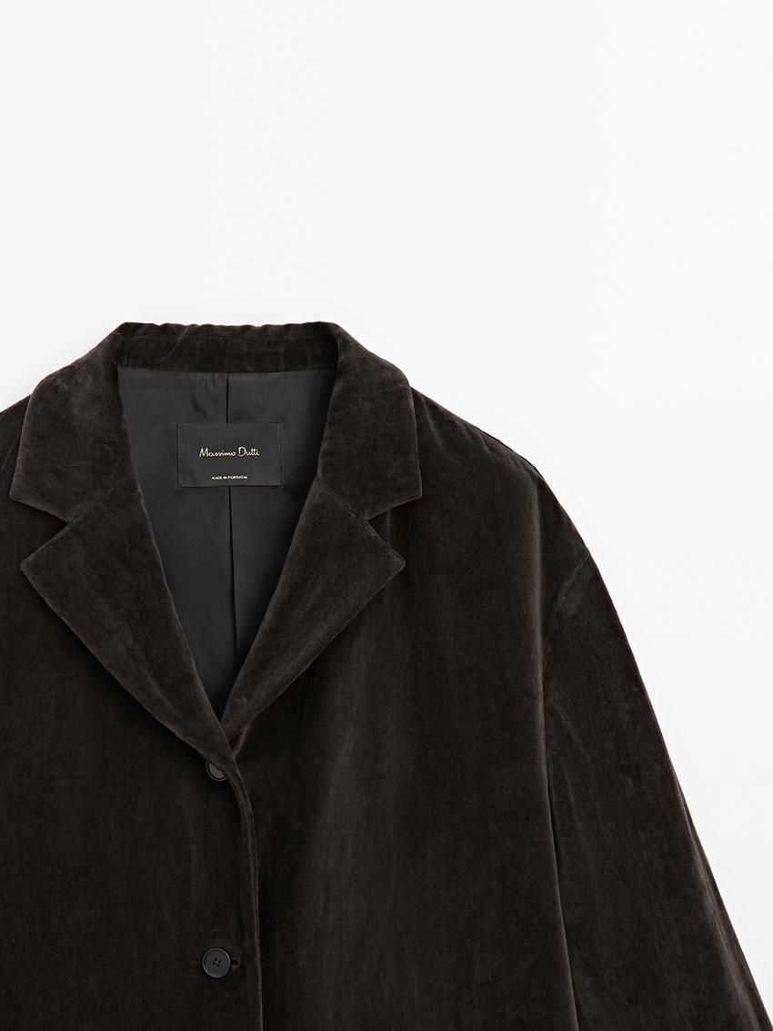 Massimo Dutti Cotton Blend Velvet Women Blazer Chocolate | US-SN5031498