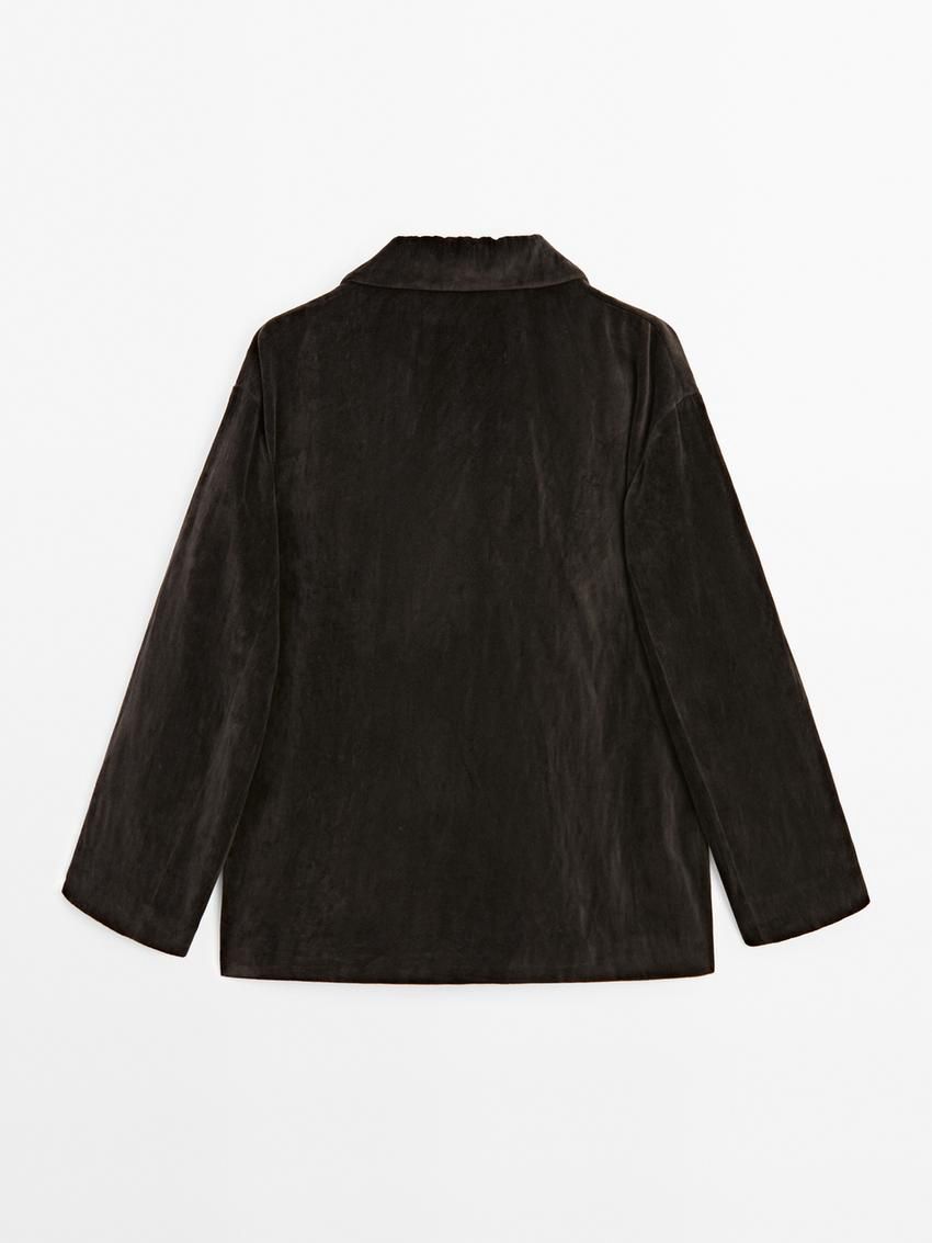 Massimo Dutti Cotton Blend Velvet Women Blazer Chocolate | US-SN5031498