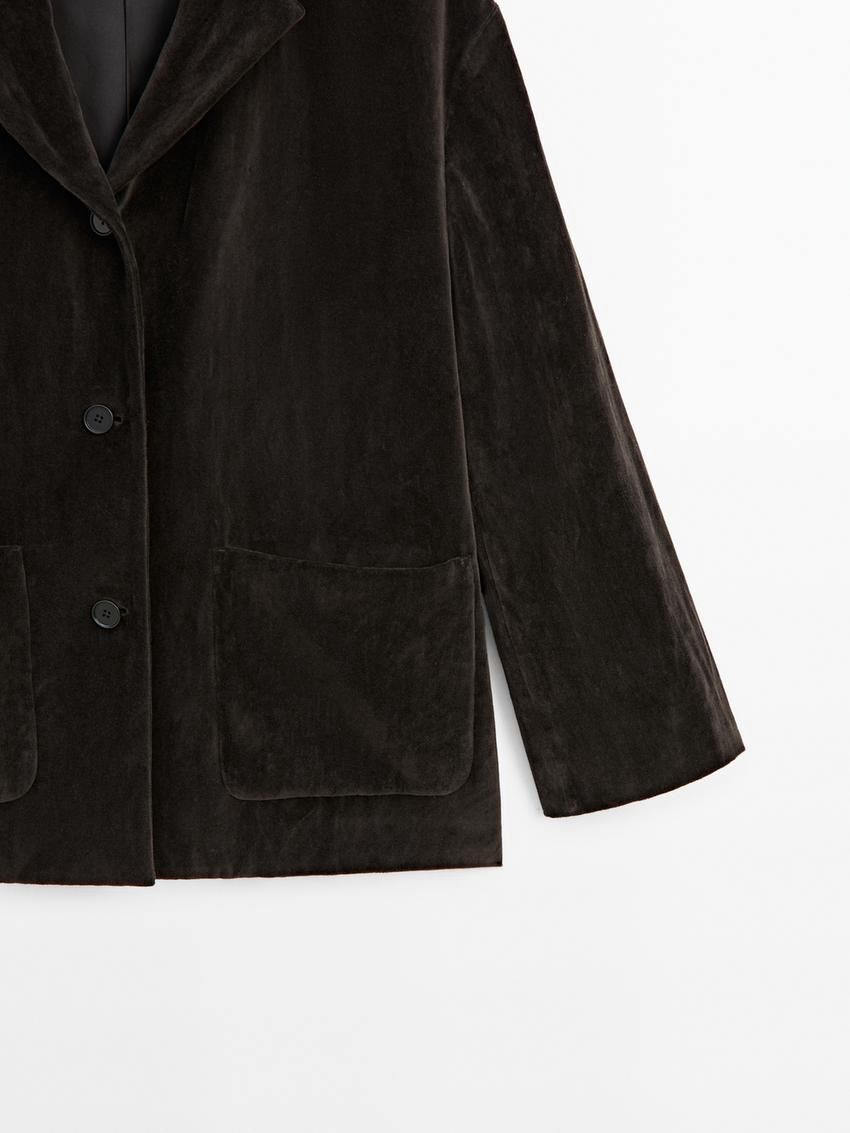 Massimo Dutti Cotton Blend Velvet Women Blazer Chocolate | US-SN5031498