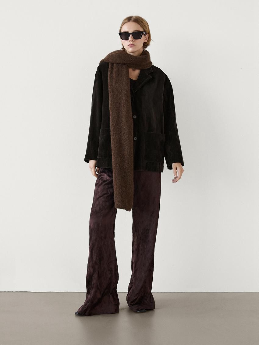 Massimo Dutti Cotton Blend Velvet Women Blazer Chocolate | US-SN5031498