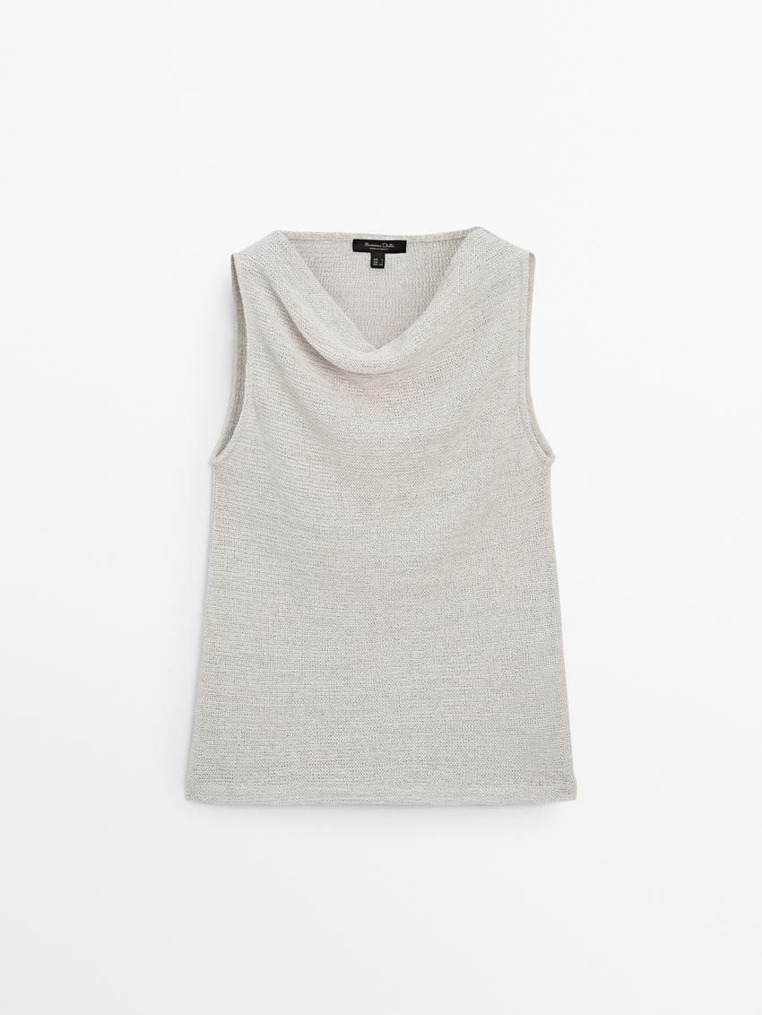 Massimo Dutti Cotton Blend With Cowl Neckline Women Top Light Grey | US-YS7804961