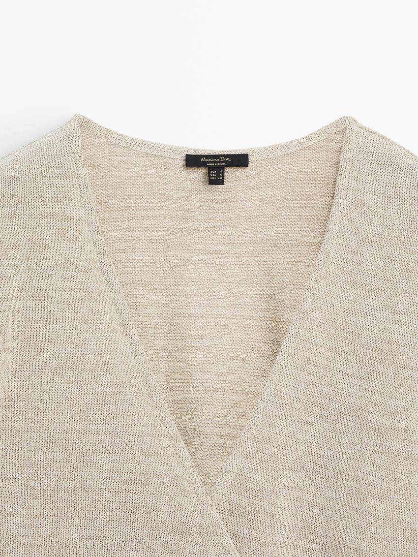 Massimo Dutti Cotton Blend With Lace Belt Women Top Cream | US-TU3150962
