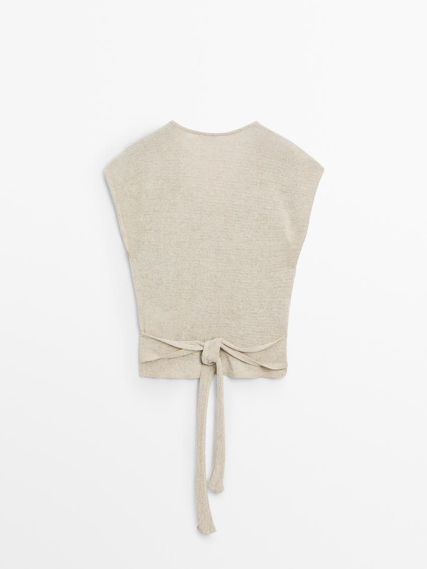 Massimo Dutti Cotton Blend With Lace Belt Women Top Cream | US-TU3150962