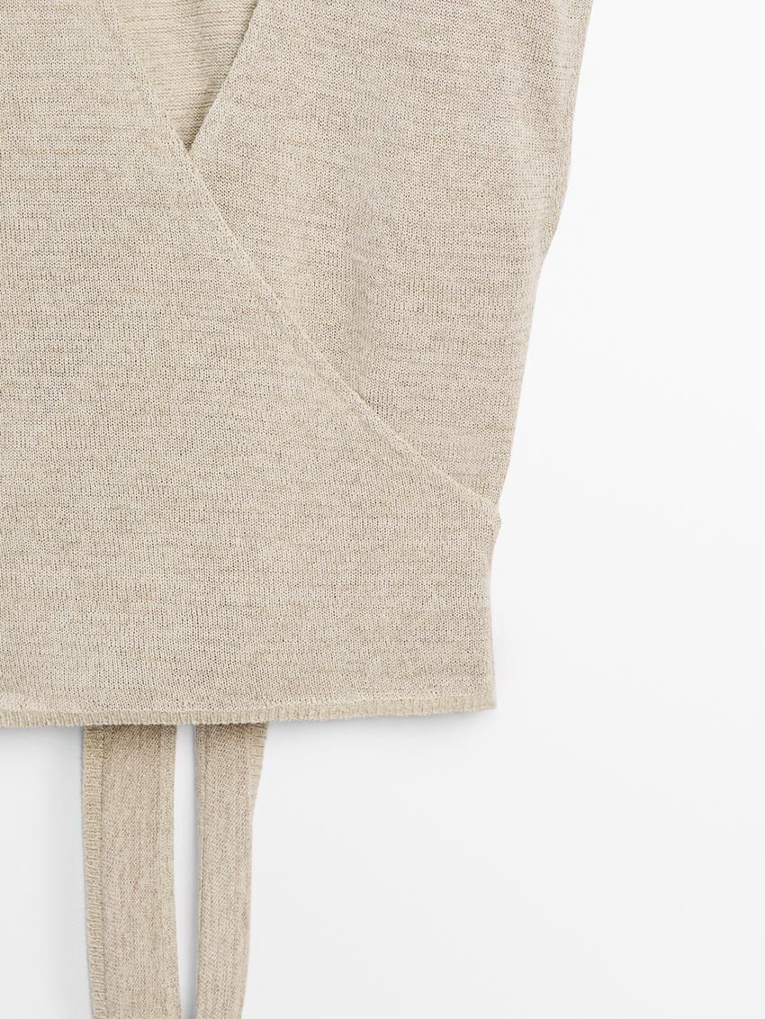 Massimo Dutti Cotton Blend With Lace Belt Women Top Cream | US-TU3150962