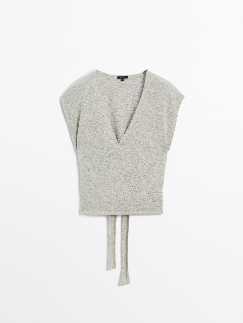 Massimo Dutti Cotton Blend With Lace Belt Women Top Grey | US-MV6087491