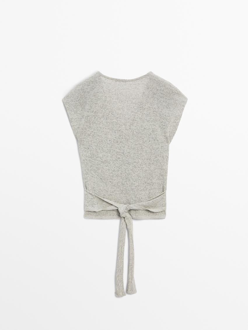 Massimo Dutti Cotton Blend With Lace Belt Women Top Grey | US-MV6087491