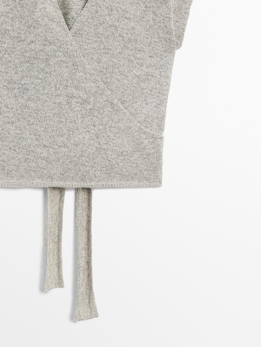 Massimo Dutti Cotton Blend With Lace Belt Women Top Grey | US-MV6087491