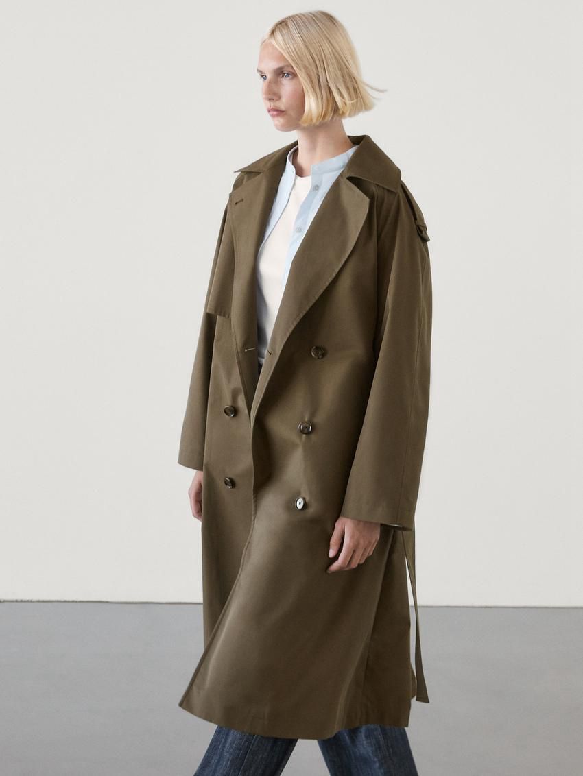 Massimo Dutti Cotton Blend With Shoulder Tab Detail Women Trench Coat Dark Brown | US-HR6318924