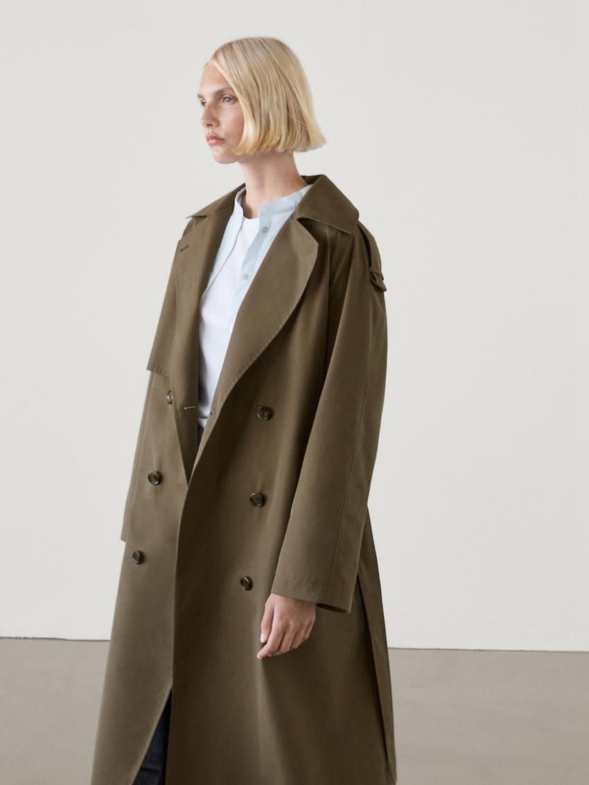 Massimo Dutti Cotton Blend With Shoulder Tab Detail Women Trench Coat Dark Brown | US-HR6318924