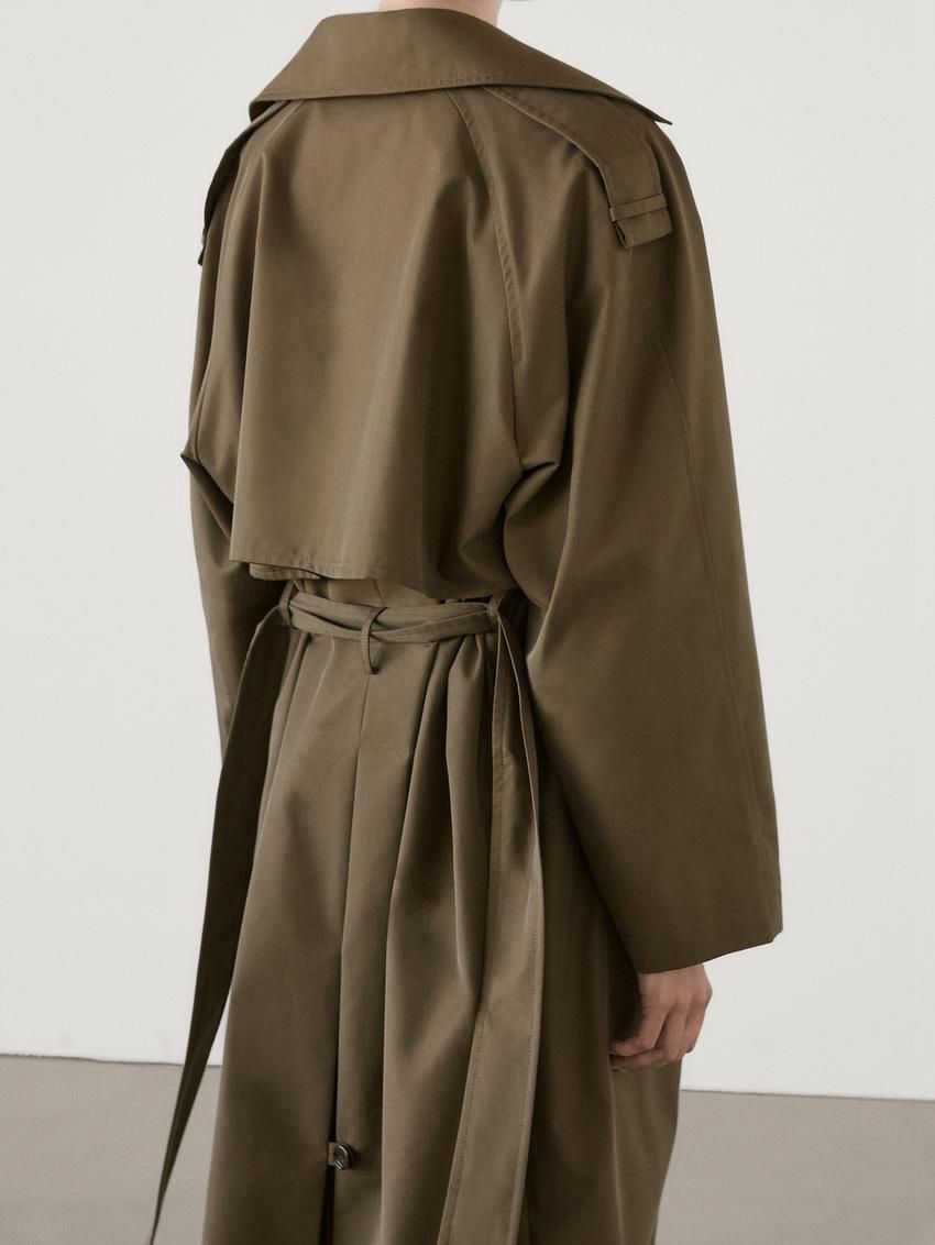 Massimo Dutti Cotton Blend With Shoulder Tab Detail Women Trench Coat Dark Brown | US-HR6318924