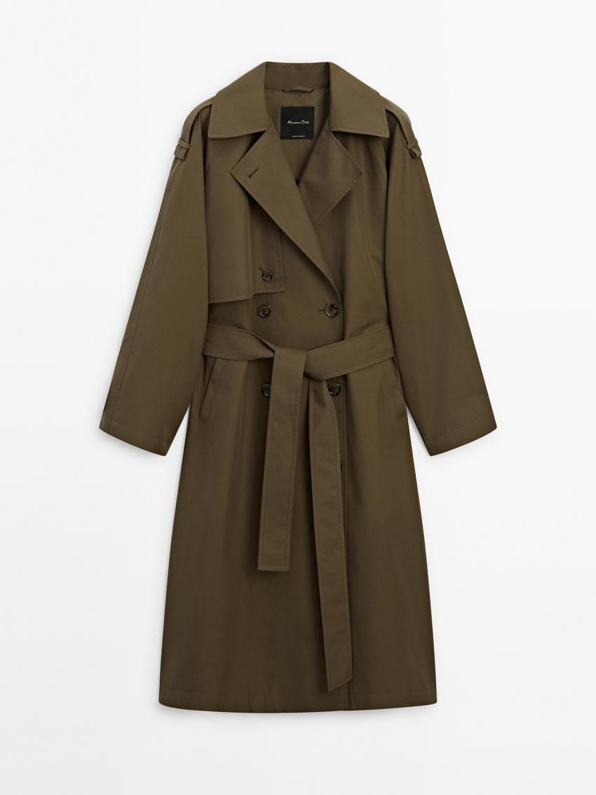Massimo Dutti Cotton Blend With Shoulder Tab Detail Women Trench Coat Dark Brown | US-HR6318924