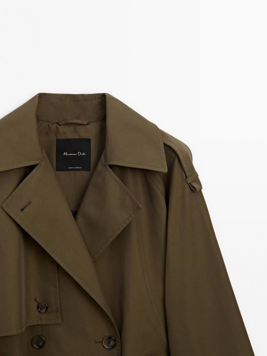 Massimo Dutti Cotton Blend With Shoulder Tab Detail Women Trench Coat Dark Brown | US-HR6318924