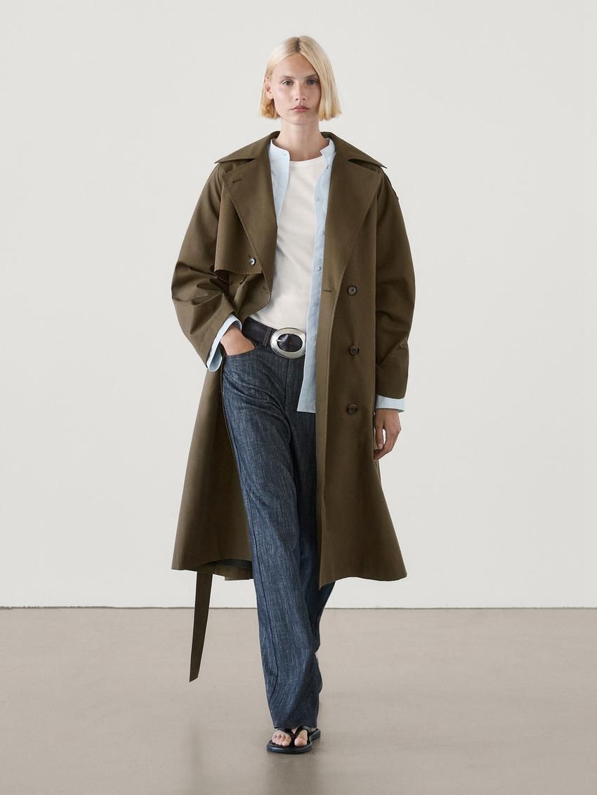 Massimo Dutti Cotton Blend With Shoulder Tab Detail Women Trench Coat Dark Brown | US-HR6318924