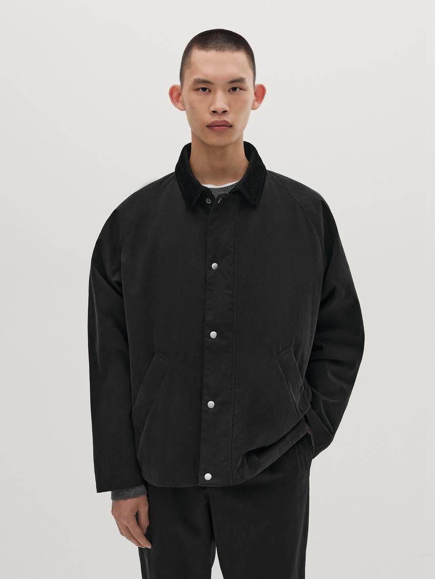 Massimo Dutti Cotton Blend With Snap Buttons Men Bomber Jacket Navy | US-NF9173560