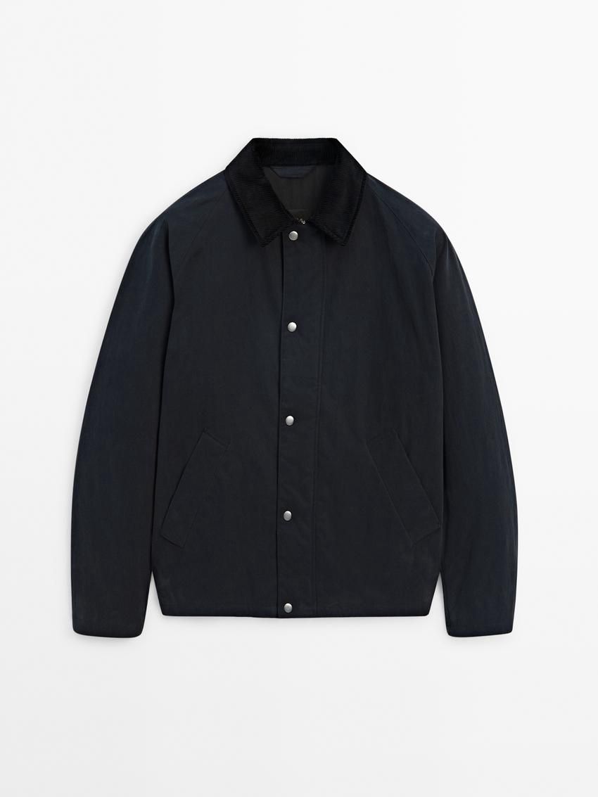 Massimo Dutti Cotton Blend With Snap Buttons Men Bomber Jacket Navy | US-NF9173560