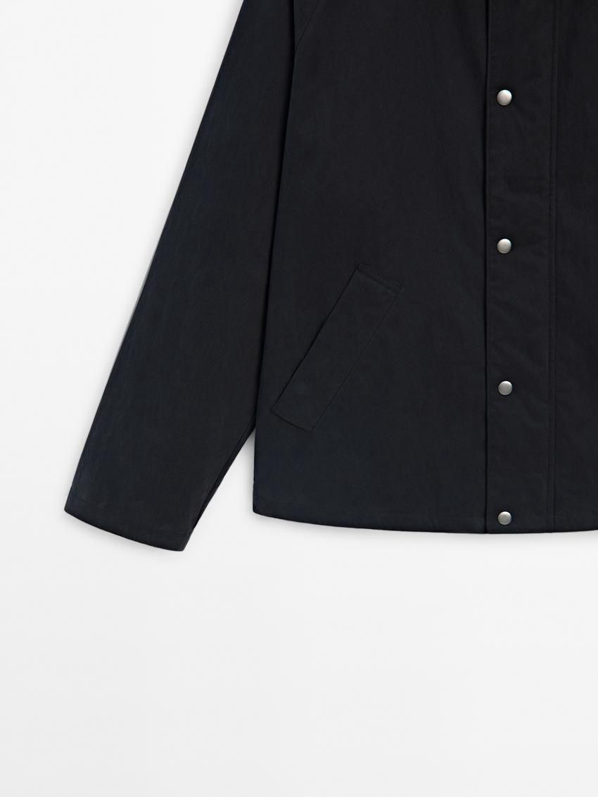 Massimo Dutti Cotton Blend With Snap Buttons Men Bomber Jacket Navy | US-NF9173560