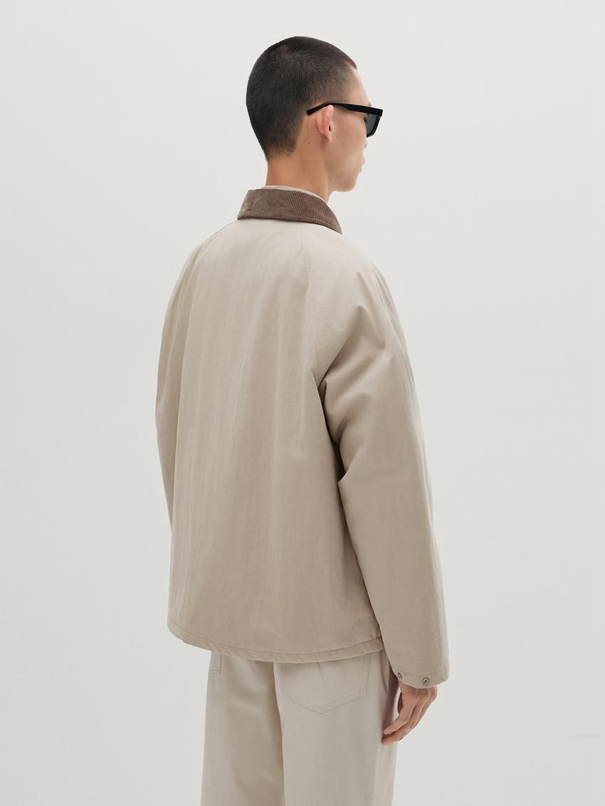 Massimo Dutti Cotton Blend With Snap Buttons Men Bomber Jacket Cream | US-DB6310854