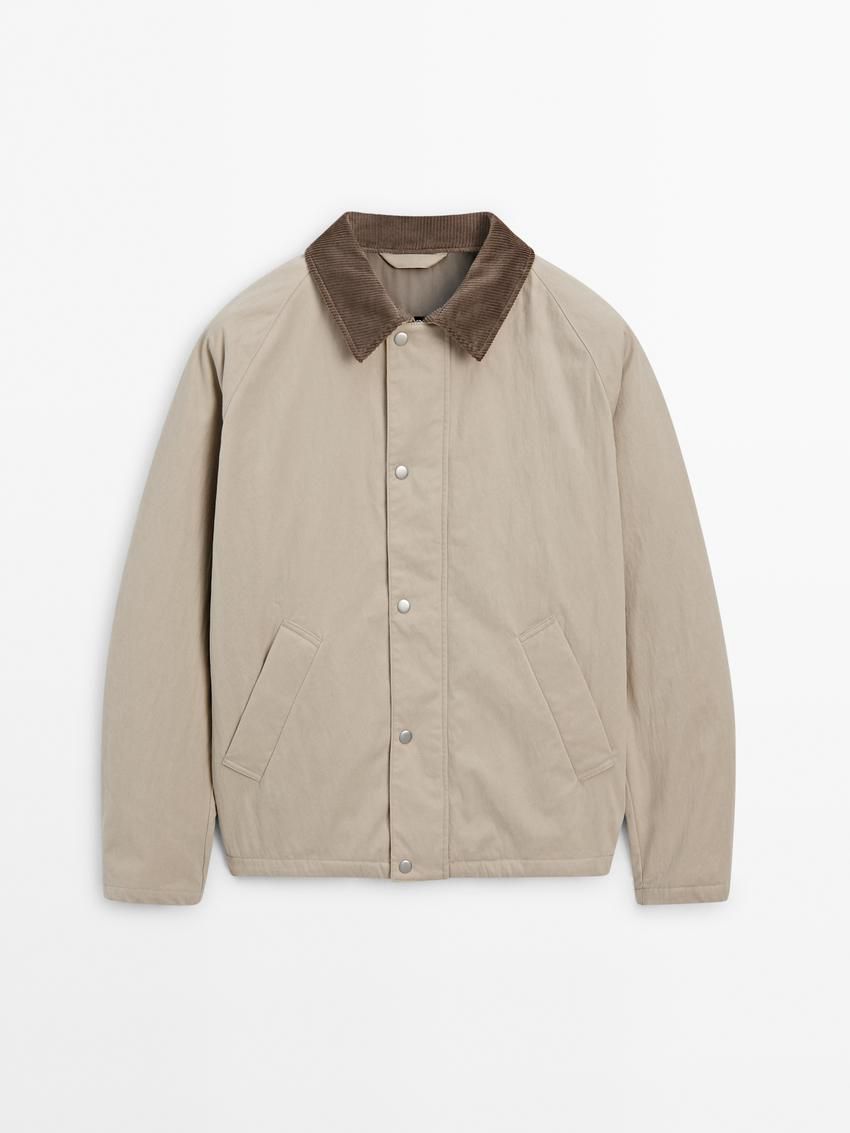 Massimo Dutti Cotton Blend With Snap Buttons Men Bomber Jacket Cream | US-DB6310854