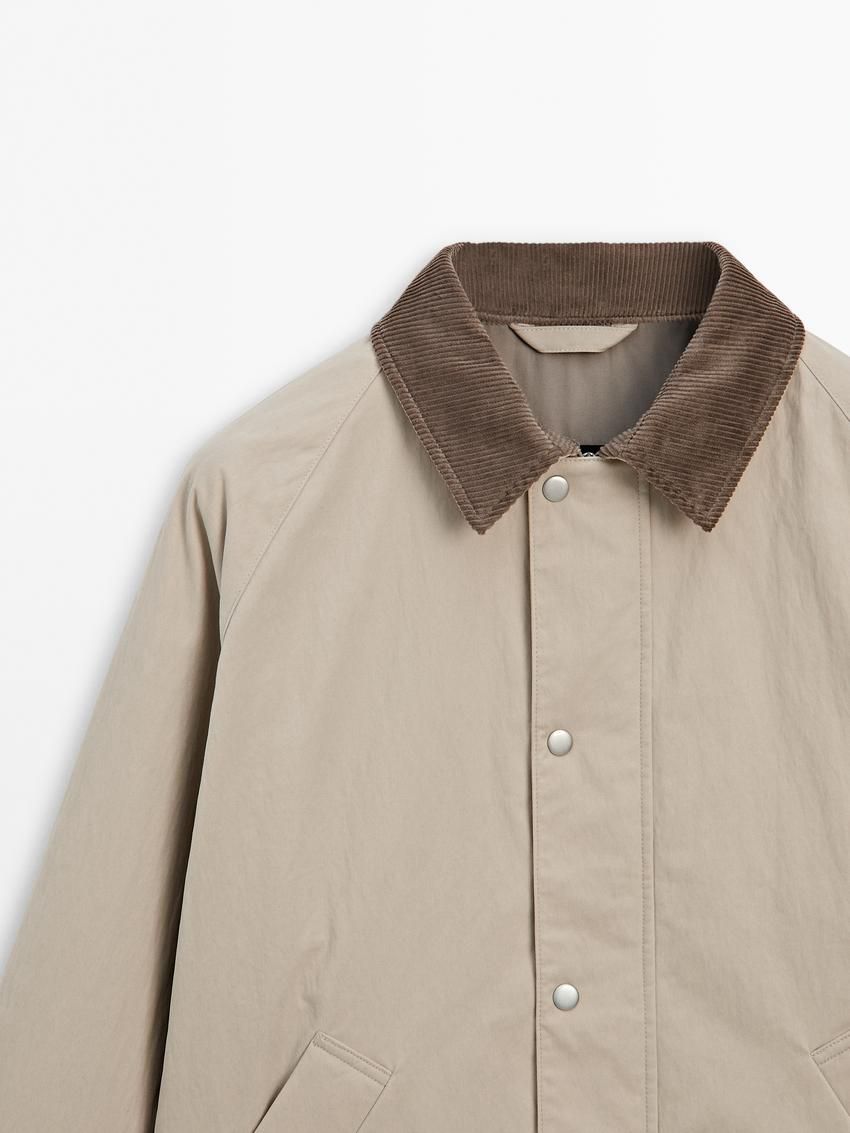 Massimo Dutti Cotton Blend With Snap Buttons Men Bomber Jacket Cream | US-DB6310854