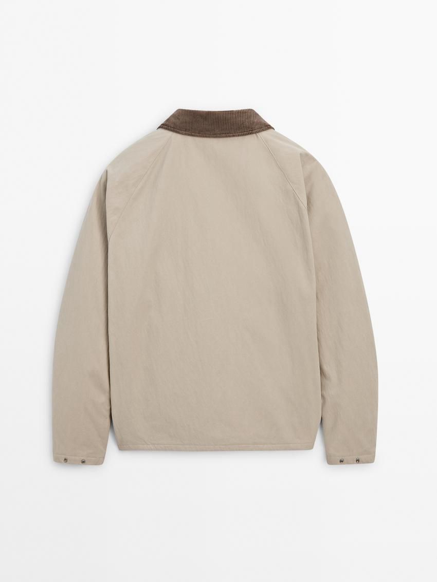 Massimo Dutti Cotton Blend With Snap Buttons Men Bomber Jacket Cream | US-DB6310854
