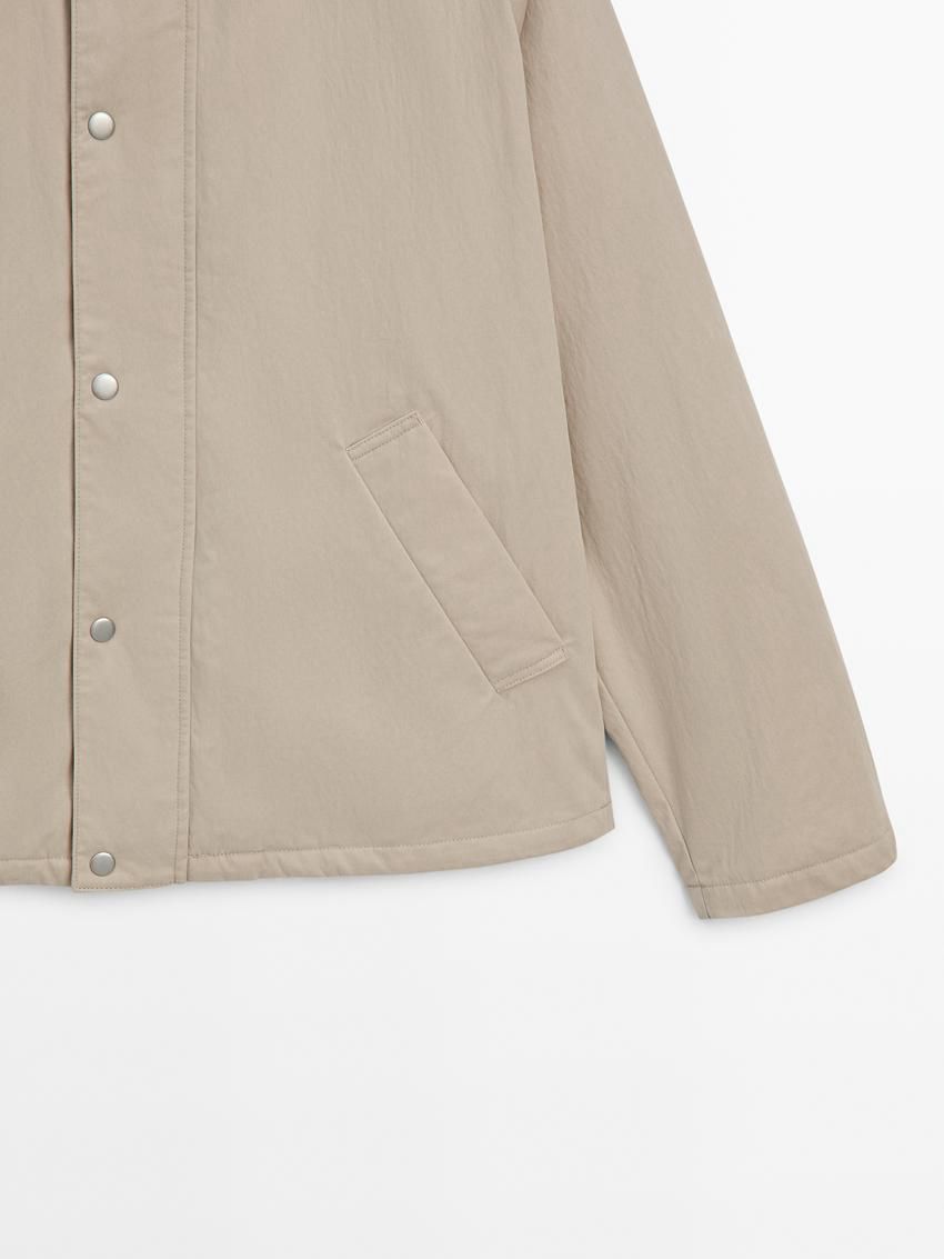 Massimo Dutti Cotton Blend With Snap Buttons Men Bomber Jacket Cream | US-DB6310854