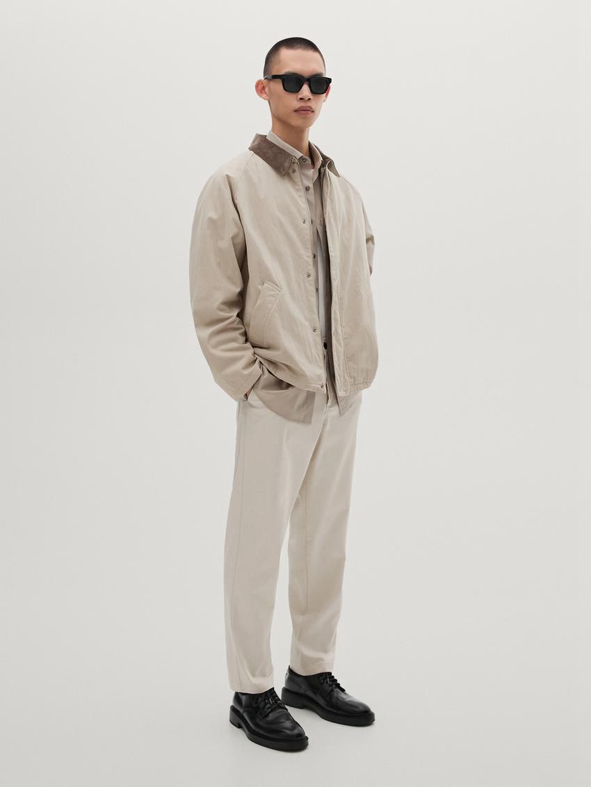 Massimo Dutti Cotton Blend With Snap Buttons Men Bomber Jacket Cream | US-DB6310854