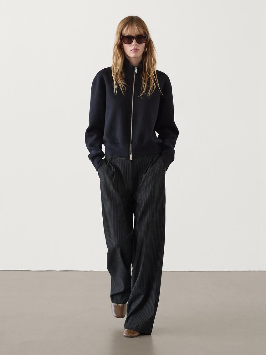 Massimo Dutti Cotton Blend Zip-up Women Jacket Navy | US-CG2135608