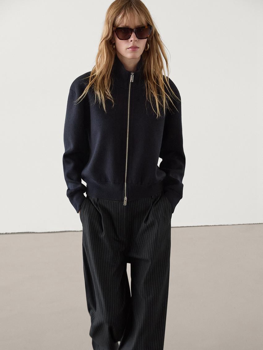 Massimo Dutti Cotton Blend Zip-up Women Jacket Navy | US-CG2135608